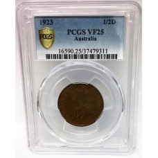 AUSTRALIA 1923 . HALF 1/2  PENNY . PCGS VF25